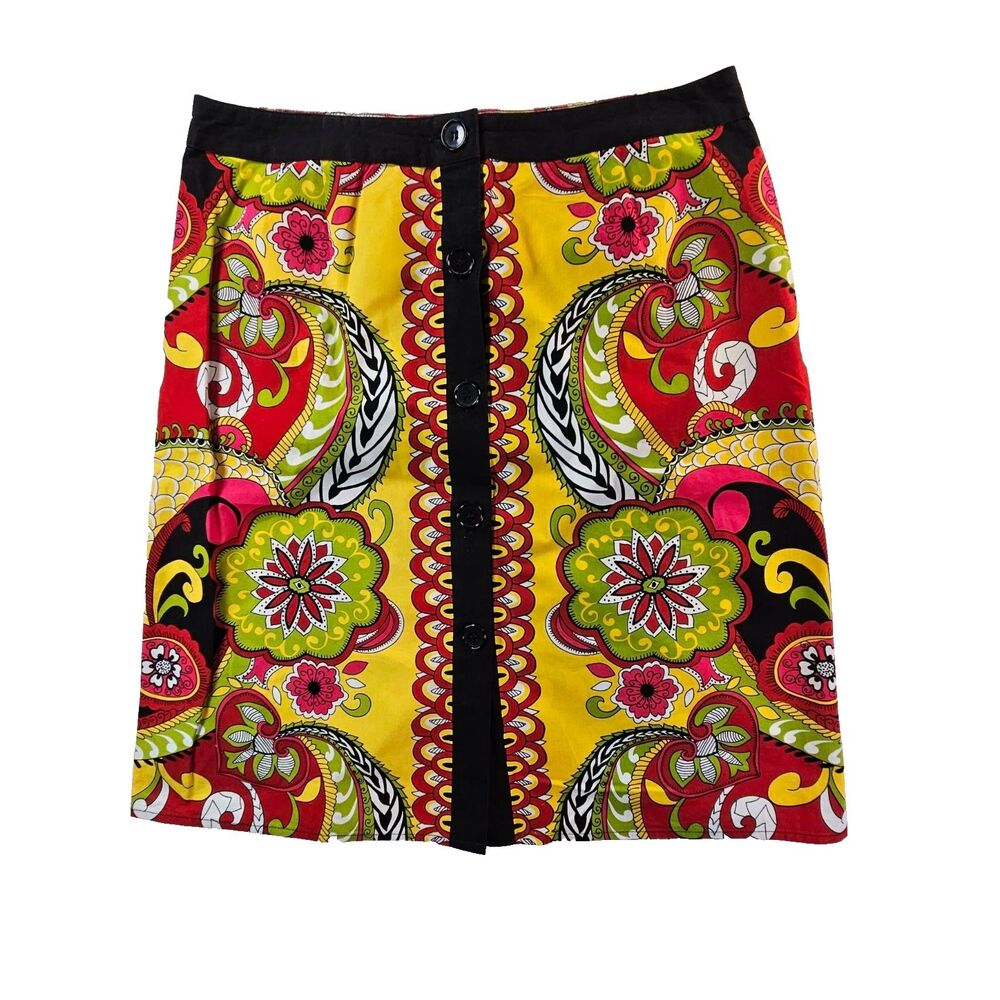 ABR New York Button Up Pencil Skirt Retro Psychedelic Pattern Size 8
